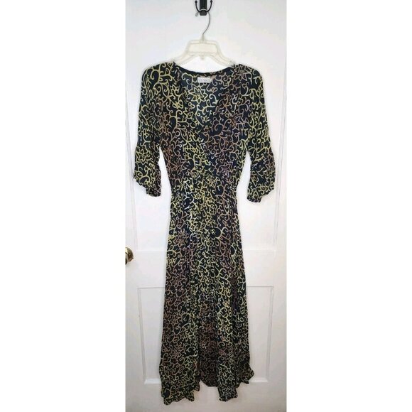One Size Tiare Hawaii Abstract Print Rayon Dress Bell Sleeve Slit - Picture 1 of 6